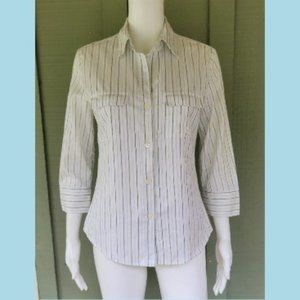 ZANELLA White Green Striped Cotton 3/4 Shirt 6